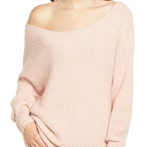 CHELSEA28 Women's Pink Ribbed Off Shoulder Sweater Size Large‎ NWT 5481